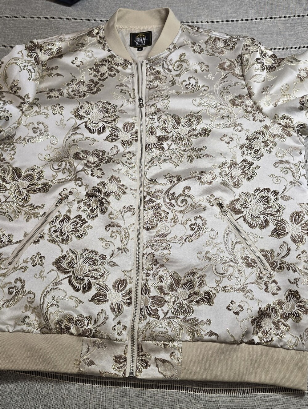JOGAL Men's Paisley Floral Embroidered Satin Bomber Jacket. Size xl , Slim Fit - Picture 8 of 12